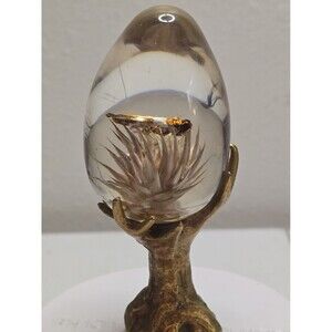 MCM Lucite Paperweight Egg w/ Plant and Insect Specimen Rep. of South Africa